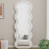 Flannel Full Length Wave Floor Mirror for Bedroom living room Hanging or Against The Wall(white)