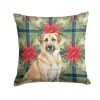 Anatolian Shepherd Dog Christmas PoinsettIas Throw Pillow Decorative Indoor Outdoor Accent Cushion for Couch, Bed or Patio, 14Hx14W