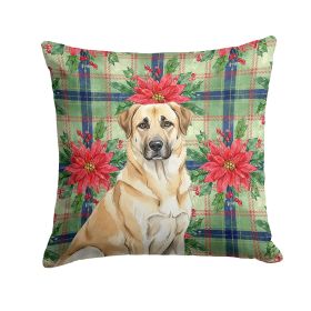 Anatolian Shepherd Dog Christmas PoinsettIas Throw Pillow Decorative Indoor Outdoor Accent Cushion for Couch, Bed or Patio, 14Hx14W