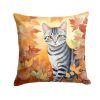 American Shorthair Cat in Fall Leaves Throw Pillow Machine Washable, Indoor Outdoor Decorative Pillow for Couch, Bed or Patio, 18Hx18W