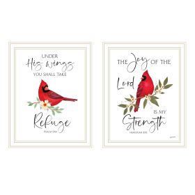 Trendy Decor 4U 2- Piece Vignette The Lord is MY Strength - Red Cardinals White Framed Wall Art for Living Room