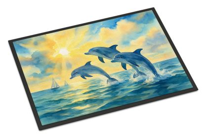 Dolphins in the Bay Doormat Front Door Mat Indoor Outdoor Rugs for Entryway, Non Slip Washable Low Pile, 24H X 36W