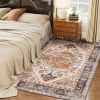 HOMCOM Area Rug 5x7, Machine Washable Rug, Non-Slip Boho Print Pattern Medallion Carpet for Living Room, Bedroom, Tawny Brown