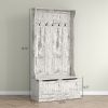 HOMCOM 3-In-1 Entryway Bench with Coat Rack, Hall Tree with Bench and Shoe Storage, 5 Hooks for Hallway Distressed White | Aosom