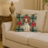 Liver and White Brittany Christmas PoinsettIas Throw Pillow Decorative Indoor Outdoor Accent Cushion for Couch, Bed or Patio, 14Hx14W