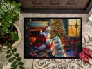 NEW American Eskimo and Santa Claus Doormat Front Door Mat Indoor Outdoor Rugs for Entryway, Non Slip Washable Low Pile, 18H X 27W