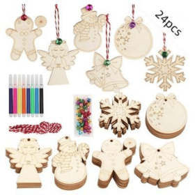 Wooden Christmas Ornaments Blank Wooden Discs With Holes (Option: 24pcs)