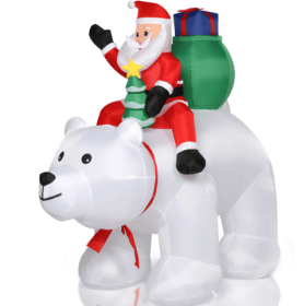6ft 15W 7pcs LED Lights Santa Claus Rides Polar Bear Garden Santa Claus Decoration (Option: 1Pc)