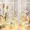 6 Pcs Mercury Glass Christmas Tree for Tabletop Light up Figurine Christmas Tree Mercury Cracked Glass Globe with Light for Xmas Decor Home Party Cent