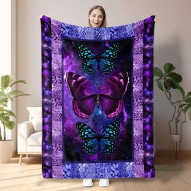 Cozy Butterfly Printed Flannel Blanket - Soft, Warm, And Lightweight Throw For Couch, Sofa, Office, Bed, Camping, And Travel - Multi-Purpose Gift (Option: 75x100cm-Purple)
